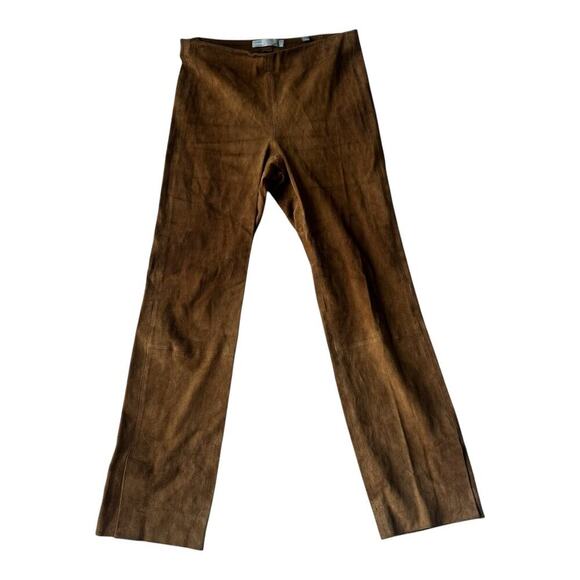 Vince Chocolate Brown Suede Pants Women’s Stretchy Elastic Waist 100% Leather - Picture 3 of 12